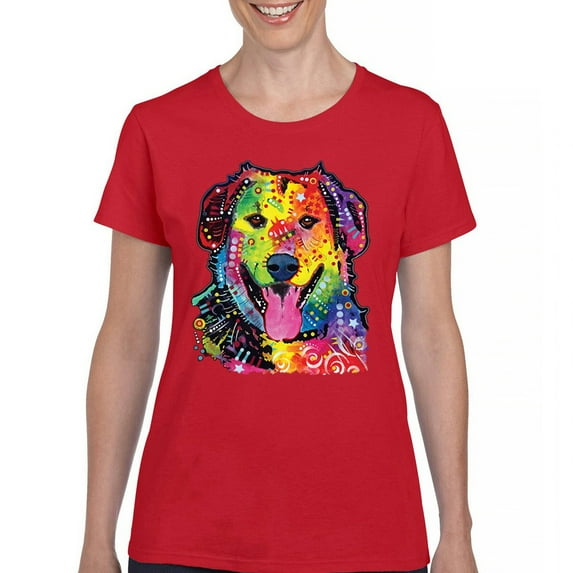 Tee Hunt Dean Russo Cute Neon Dog T-Shirt Adopt A Pet Colorful Pet Women's T-Shirt Tee, Red, Small