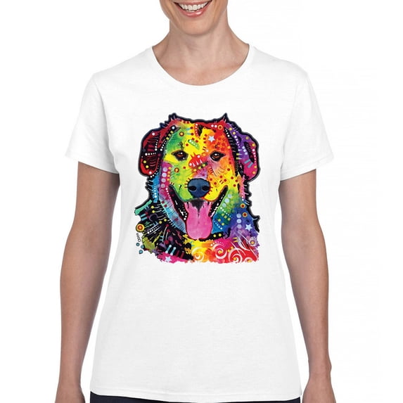 Tee Hunt Dean Russo Cute Neon Dog T-Shirt Adopt A Pet Colorful Pet Women's T-Shirt Tee, White, Medium