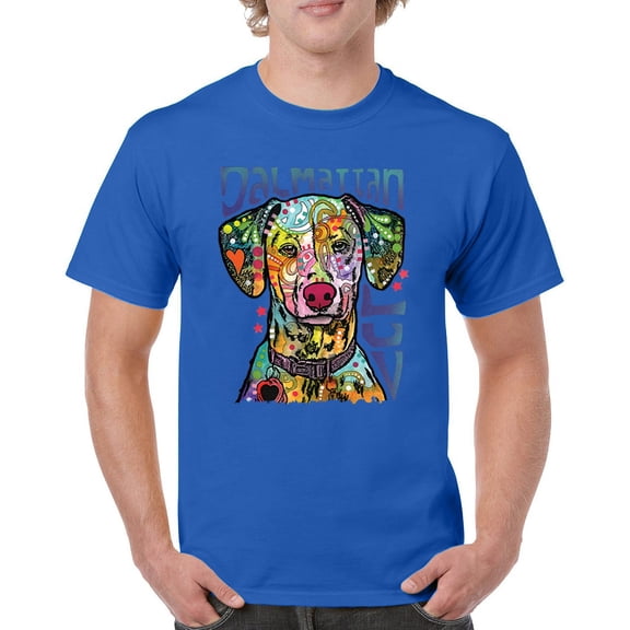 Tee Hunt Dean Russo Dalmatian Luv Colorful Dog T-Shirt Neon Puppy Men's Tee, Blue, Small