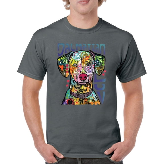 Tee Hunt Dean Russo Dalmatian Luv Colorful Dog T-Shirt Neon Puppy Men's Tee, Charcoal, X-Large