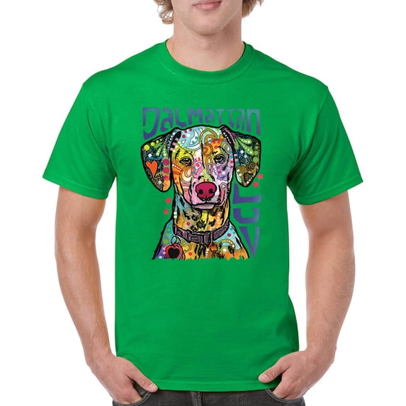 Tee Hunt Dean Russo Dalmatian Luv Colorful Dog T-Shirt Neon Puppy Men's Tee, Green, Large