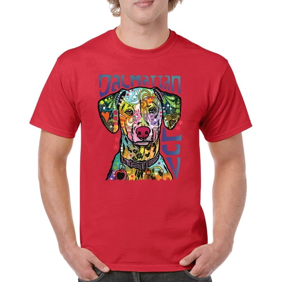 Tee Hunt Dean Russo Dalmatian Luv Colorful Dog T-Shirt Neon Puppy Men's Tee, Red, X-Large