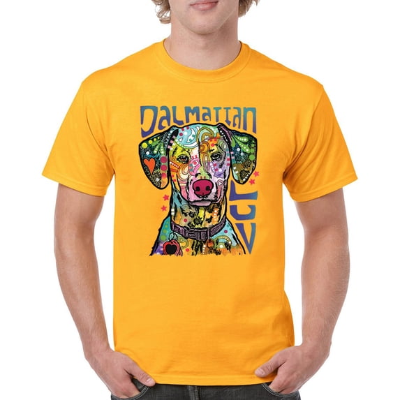 Tee Hunt Dean Russo Dalmatian Luv Colorful Dog T-Shirt Neon Puppy Men's Tee, Yellow, 4X-Large
