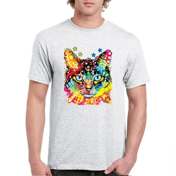 Tee Hunt Dean Russo Eyes Cat T-Shirt Neon Colorful Cute Kitten Men's Tee, Ash Gray, 4X-Large