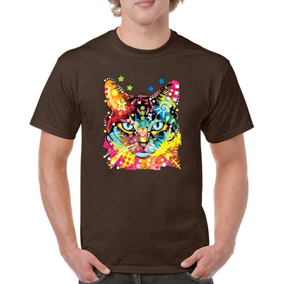 Tee Hunt Dean Russo Eyes Cat T-Shirt Neon Colorful Cute Kitten Men's Tee, Brown, 5X-Large