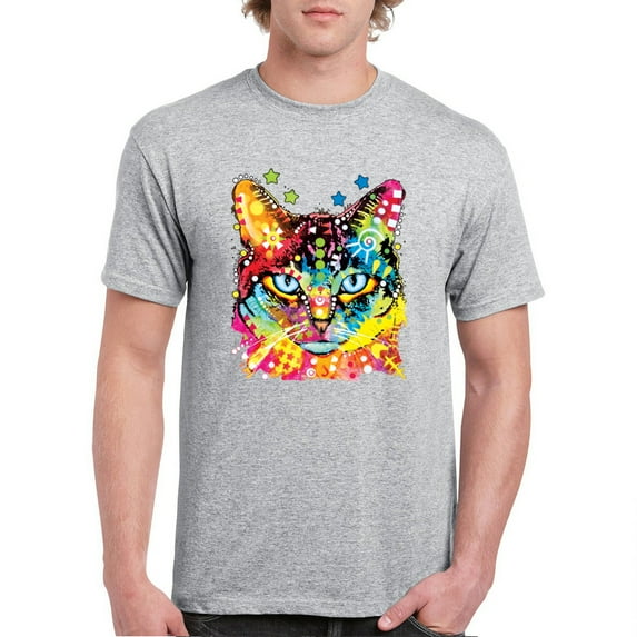 Tee Hunt Dean Russo Eyes Cat T-Shirt Neon Colorful Cute Kitten Men's Tee, Gray, X-Large
