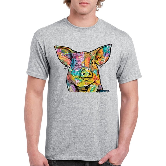 Tee Hunt Dean Russo Funny Cute Pig T-Shirt Farm Piglet Lover Barn Men's Tee, Gray, Medium