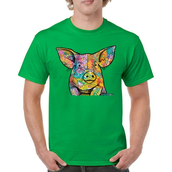 Tee Hunt Dean Russo Funny Cute Pig T-Shirt Farm Piglet Lover Barn Men's Tee, Green, X-Large