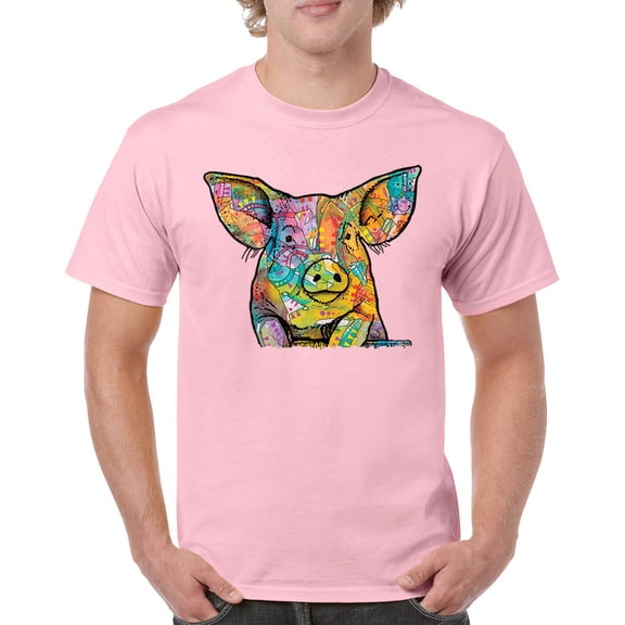 Tee Hunt Dean Russo Funny Cute Pig T-Shirt Farm Piglet Lover Barn Men's Tee, Light Pink, Large