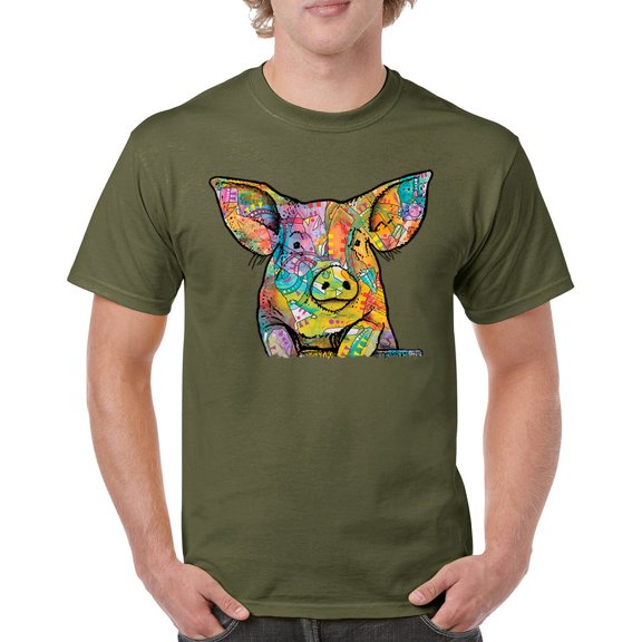 Tee Hunt Dean Russo Funny Cute Pig T-Shirt Farm Piglet Lover Barn Men's Tee, Military Green, Medium