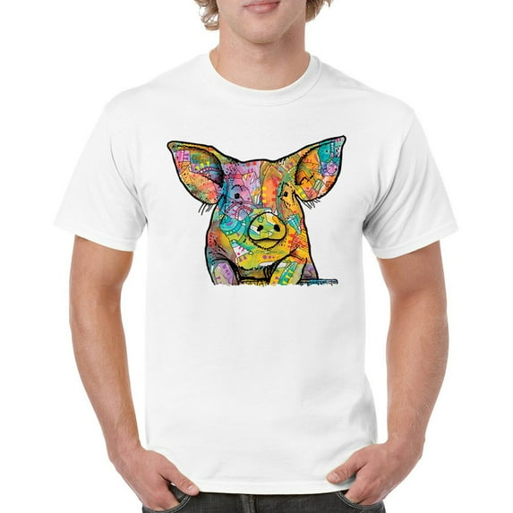Tee Hunt Dean Russo Funny Cute Pig T-Shirt Farm Piglet Lover Barn Men's Tee, White, X-Large