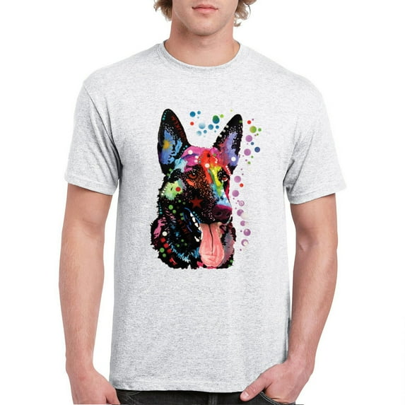 Tee Hunt Dean Russo German Shepherd T-Shirt Colorful Dog Best Friend Men's Tee, Ash Gray, X-Large