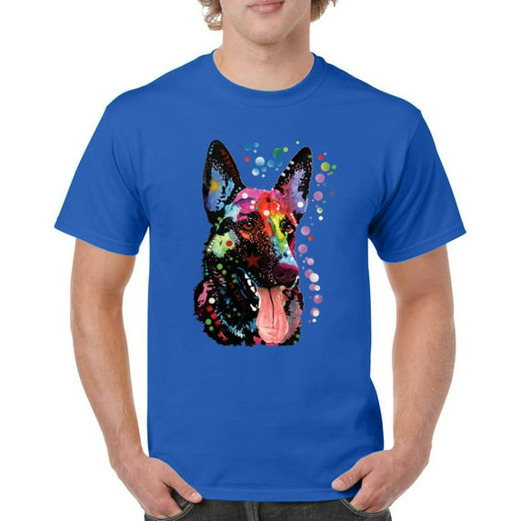 Tee Hunt Dean Russo German Shepherd T-Shirt Colorful Dog Best Friend Men's Tee, Blue, XX-Large