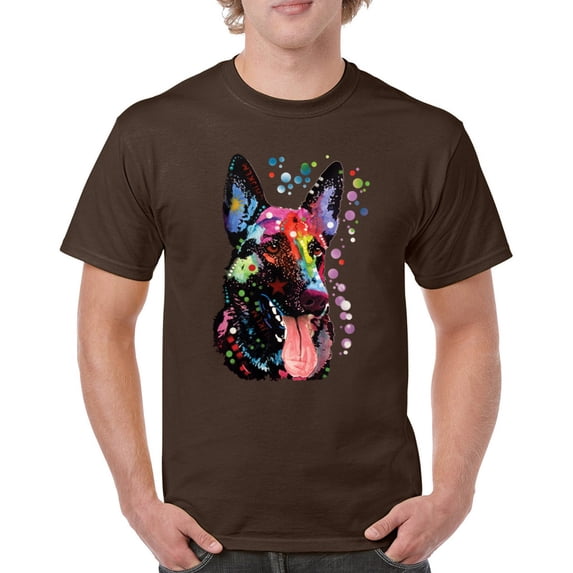 Tee Hunt Dean Russo German Shepherd T-Shirt Colorful Dog Best Friend Men's Tee, Brown, Large