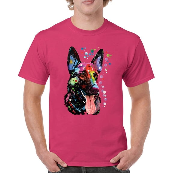 Tee Hunt Dean Russo German Shepherd T-Shirt Colorful Dog Best Friend Men's Tee, Hot Pink, Medium