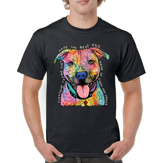 Tee Hunt Dean Russo Pets Art Pit Bull T-Shirt Everyone Has Best Dogs Men's Tee, Black, Large