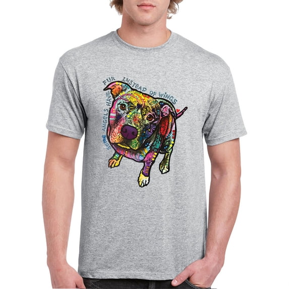 Tee Hunt Dean Russo Pit Bull T-Shirt Dog Paw Some Angels Have Fur Men's Tee, Gray, 3X-Large