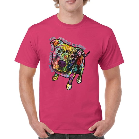 Tee Hunt Dean Russo Pit Bull T-Shirt Dog Paw Some Angels Have Fur Men's Tee, Hot Pink, X-Large