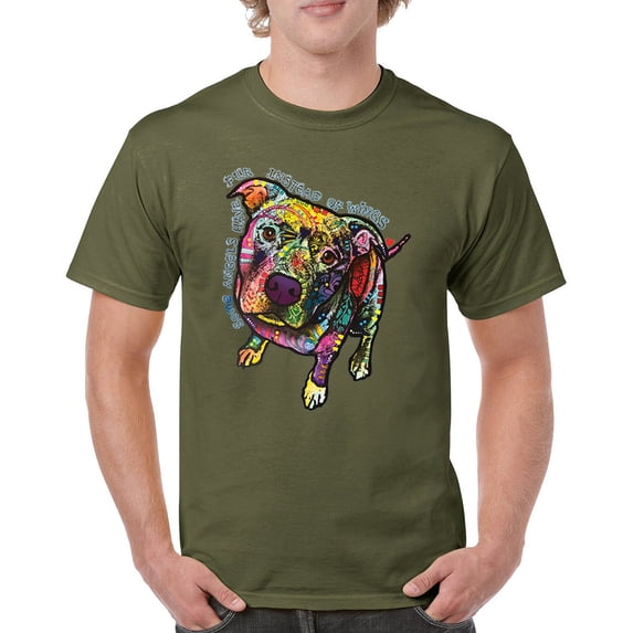 Tee Hunt Dean Russo Pit Bull T-Shirt Dog Paw Some Angels Have Fur Men's Tee, Military Green, X-Large
