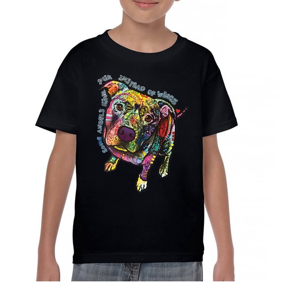 Tee Hunt Dean Russo Pit Bull Youth T-Shirt Dog Paw Some Angels Have Fur Kids