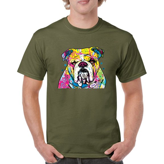 Tee Hunt Dean Russo Serious Bulldog T-Shirt Dog Best Friend Pet Paw Men's Tee, Military Green, Small