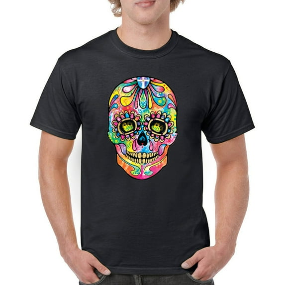 Tee Hunt Dean Russo Sugar Skull T-Shirt Day of The Dead Neon Calaver Men's Tee