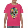 thumbnail image 1 of Tee Hunt Dean Russo Sugar Skull Youth T-Shirt Day of The Dead Neon Calaver Kids, Pink, Medium, 1 of 5