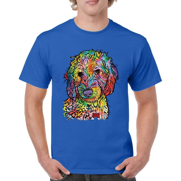 Tee Hunt Dean Russo Sweet Poodle T-Shirt Dog Pattern Puppy Adopt Pet Men's Tee, Blue, 5X-Large