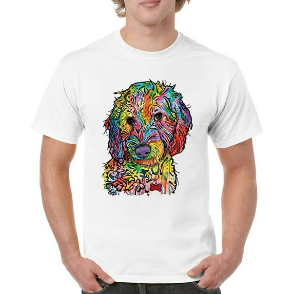 Tee Hunt Dean Russo Sweet Poodle T-Shirt Dog Pattern Puppy Adopt Pet Men's Tee, White, Large