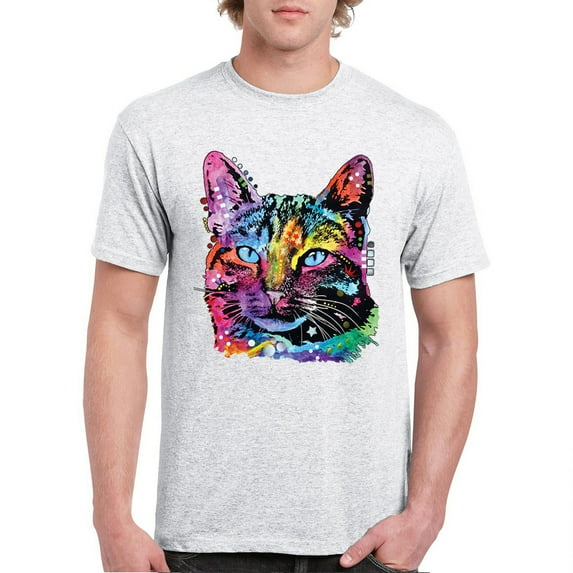 Tee Hunt Dean Russo Thoughtful Cat T-Shirt Colorful Pet Kitten Eyes Men's Tee, Ash Gray, 3X-Large