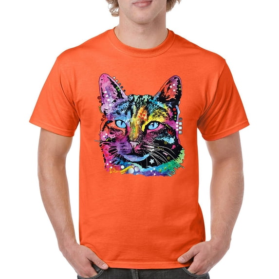 Tee Hunt Dean Russo Thoughtful Cat T-Shirt Colorful Pet Kitten Eyes Men's Tee, Orange, 4X-Large
