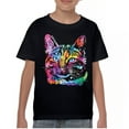 thumbnail image 1 of Tee Hunt Dean Russo Thoughtful Cat Youth T-Shirt Colorful Pet Kitten Eyes Kids, Black, Large, 1 of 5