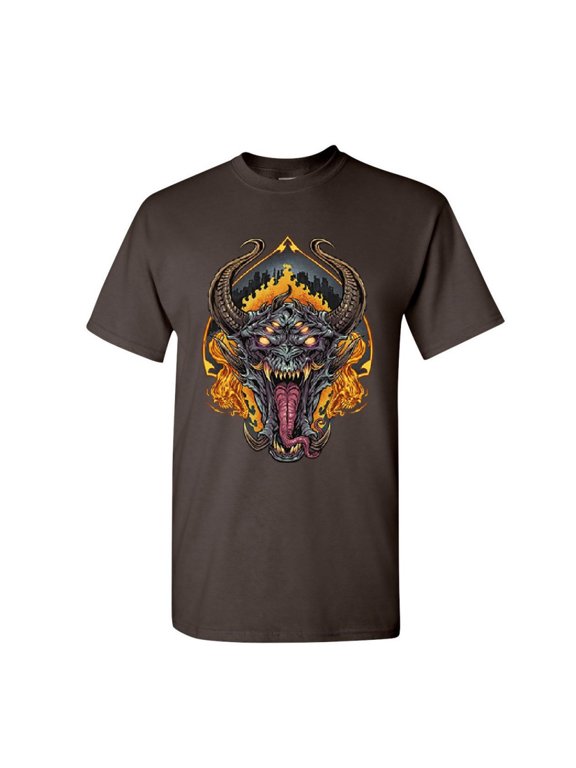 Demon Face T-Shirt Halloween Horror Devil Hell Nightmare Evil Mens Shirt, Brown, Medium
