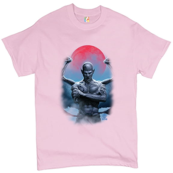 Tee Hunt Demon Gargoyle T-Shirt Blood Moon Scary Halloween Monster Men's Tee, Light Pink, Small