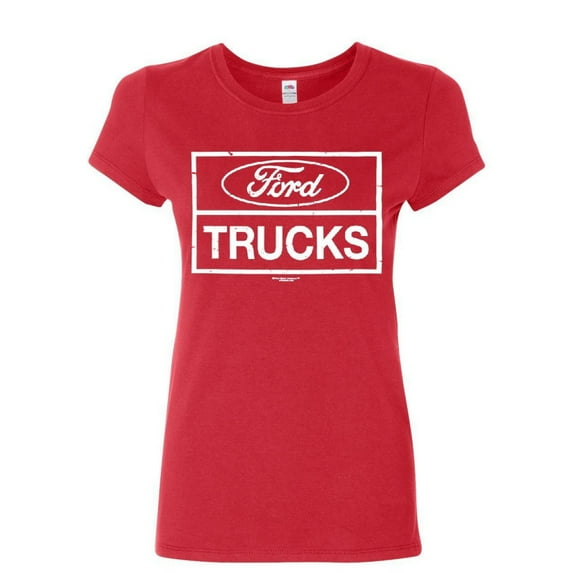 Tee Hunt Distressed Ford Trucks Women's T-Shirt F150 American Pick Up, Red, X-Large