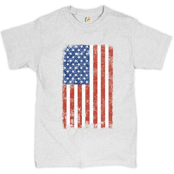 Tee Hunt Distressed Grunge American Flag T-Shirt Vintage 4th of July USA Men's Tee, Ash Gray, X-Large