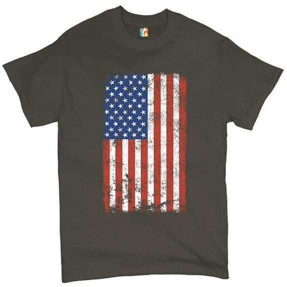 Tee Hunt Distressed Grunge American Flag T-Shirt Vintage 4th of July USA Men's Tee, Charcoal, 5X-Large