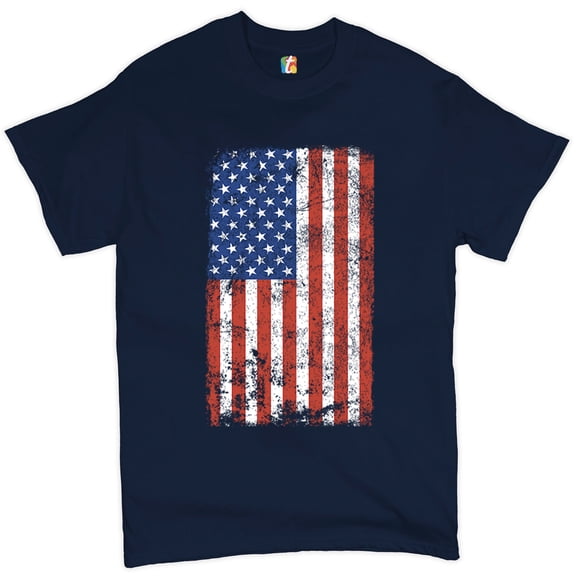 Tee Hunt Distressed Grunge American Flag T-Shirt Vintage 4th of July USA Men's Tee, Navy Blue, Large