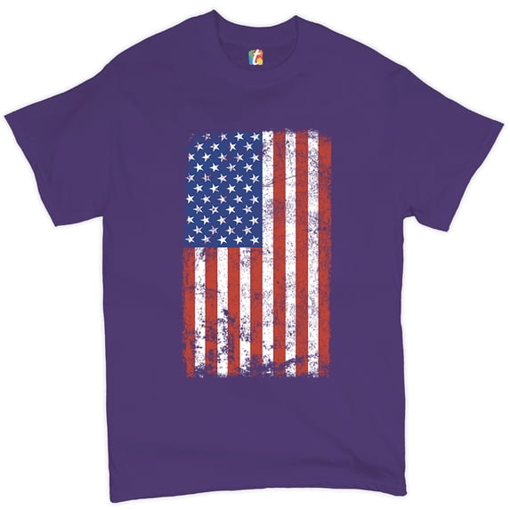 Tee Hunt Distressed Grunge American Flag T-Shirt Vintage 4th of July USA Men's Tee, Purple, 4X-Large