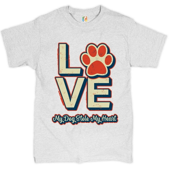 Tee Hunt Dog Paw Love T-Shirt My Dog Stole My Heart Men's Tee, Ash Gray, X-Large