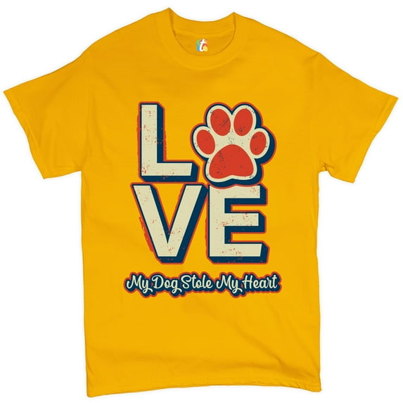 Tee Hunt Dog Paw Love T-Shirt My Dog Stole My Heart Men's Tee, Yellow, 5X-Large
