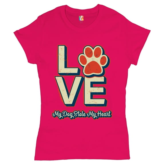 Tee Hunt Dog Paw Love T-Shirt My Dog Stole My Heart Women's T-Shirt Tee, Pink, XX-Large
