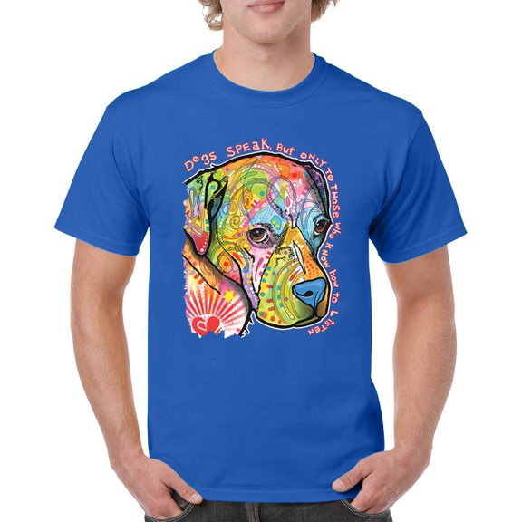 Tee Hunt Dogs Speak to Those Who Listen T-Shirt Dean Russo Neon Pet Men's Tee, Blue, Large