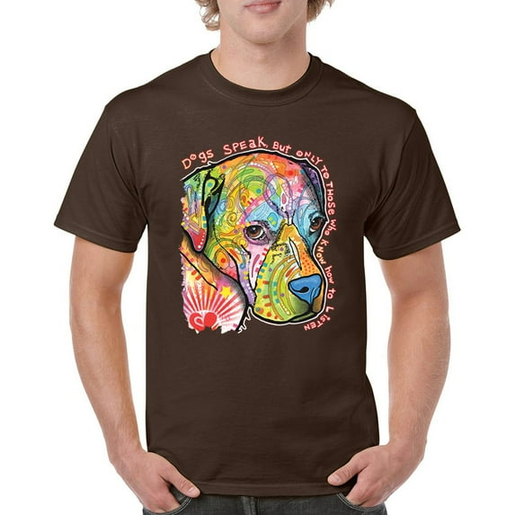 Tee Hunt Dogs Speak to Those Who Listen T-Shirt Dean Russo Neon Pet Men's Tee, Brown, Medium