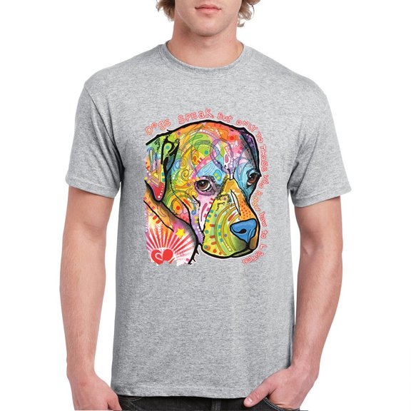 Tee Hunt Dogs Speak to Those Who Listen T-Shirt Dean Russo Neon Pet Men's Tee, Gray, X-Large