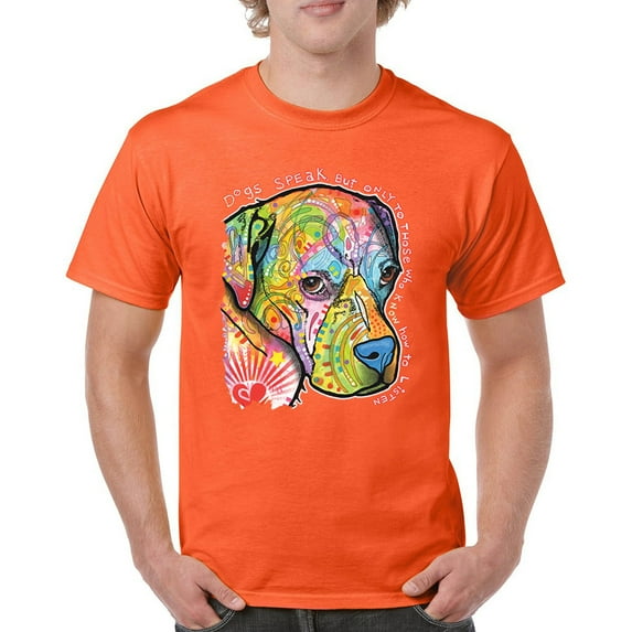 Tee Hunt Dogs Speak to Those Who Listen T-Shirt Dean Russo Neon Pet Men's Tee, Orange, Small