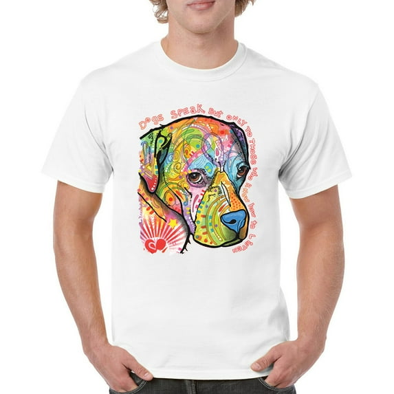 Tee Hunt Dogs Speak to Those Who Listen T-Shirt Dean Russo Neon Pet Men's Tee, White, Medium