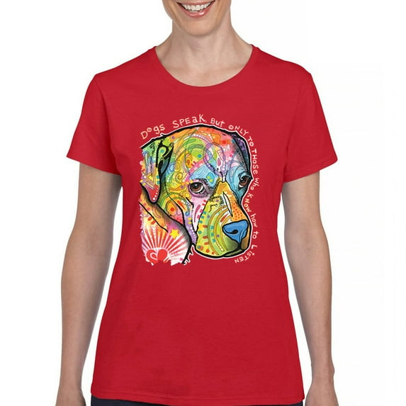 Tee Hunt Dogs Speak to Those Who Listen T-Shirt Dean Russo Neon Pet Women's T-Shirt Tee, Red, Large