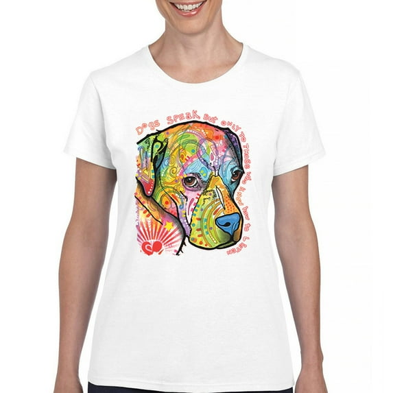 Tee Hunt Dogs Speak to Those Who Listen T-Shirt Dean Russo Neon Pet Women's T-Shirt Tee, White, 3X-Large