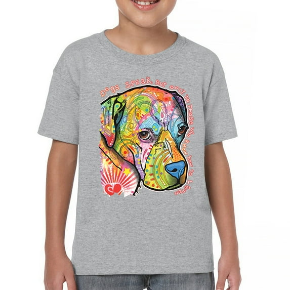 Tee Hunt Dogs Speak to Those Who Listen Youth T-Shirt Dean Russo Neon Pet Kids, Gray, X-Large